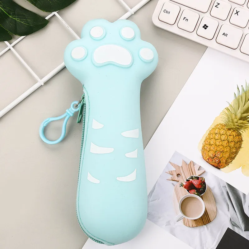 🎒 Trousse Patte de Chat en Silicone – Bleu ou Rose 🐾