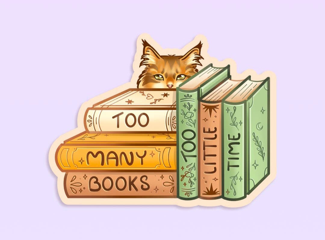 Autocollant Vinyle “Trop de Livres, Trop Peu de Temps” – Illustration par Art by Leonie Jonk